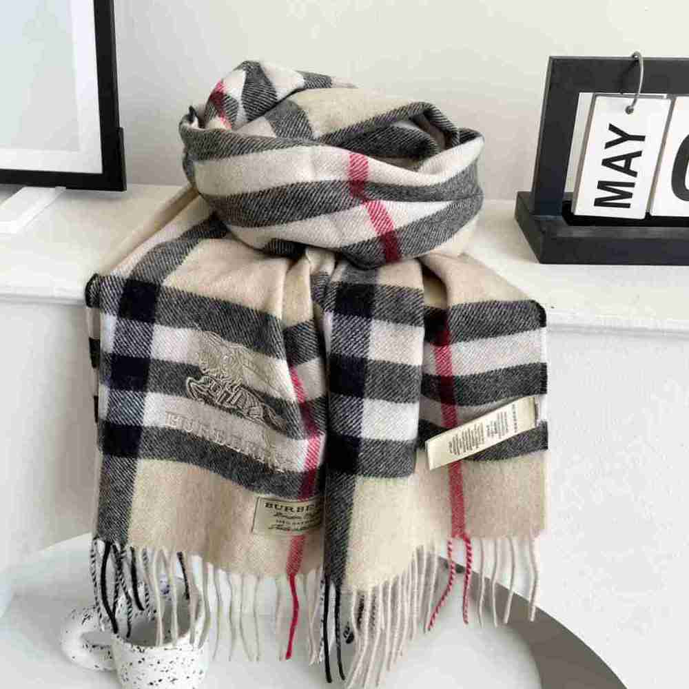 Burberry Classic Plaid Embroidered Logo Long Scarf
